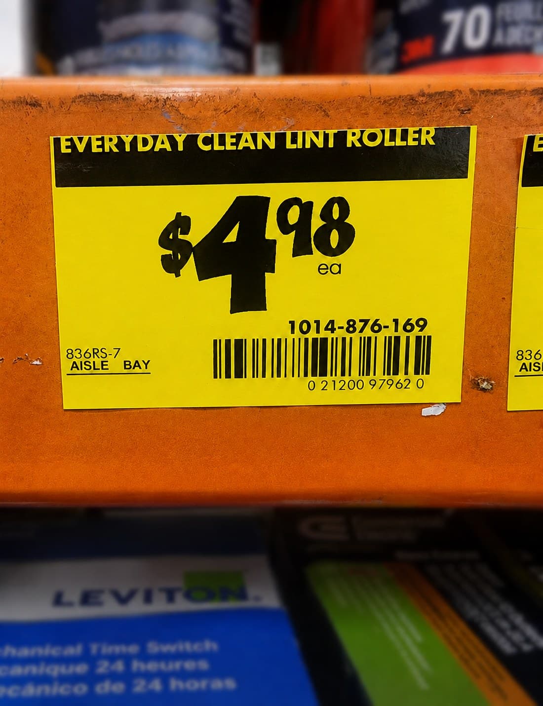 Yellow Home Depot promotional shelf label with no date and no WAS price — not a clearance tag