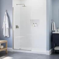 Amal 34 in W x 72 in. H Frameless Fixed Shower Door Screen in Nickel with Clear Glass