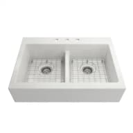 34 in. Farmhouse/Apron-Front Double Bowl White Fireclay Kitchen Sink with Bottom Grid