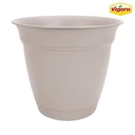 10 in. Mirabelle Medium White Plastic Planter (10 in. D x 8.8 in. H) with Drainage Hole and Attached Saucer