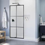Amal 34 in W x 72 in. H Frameless Fixed Shower Door Screen in Matte Black with Ingot Glass